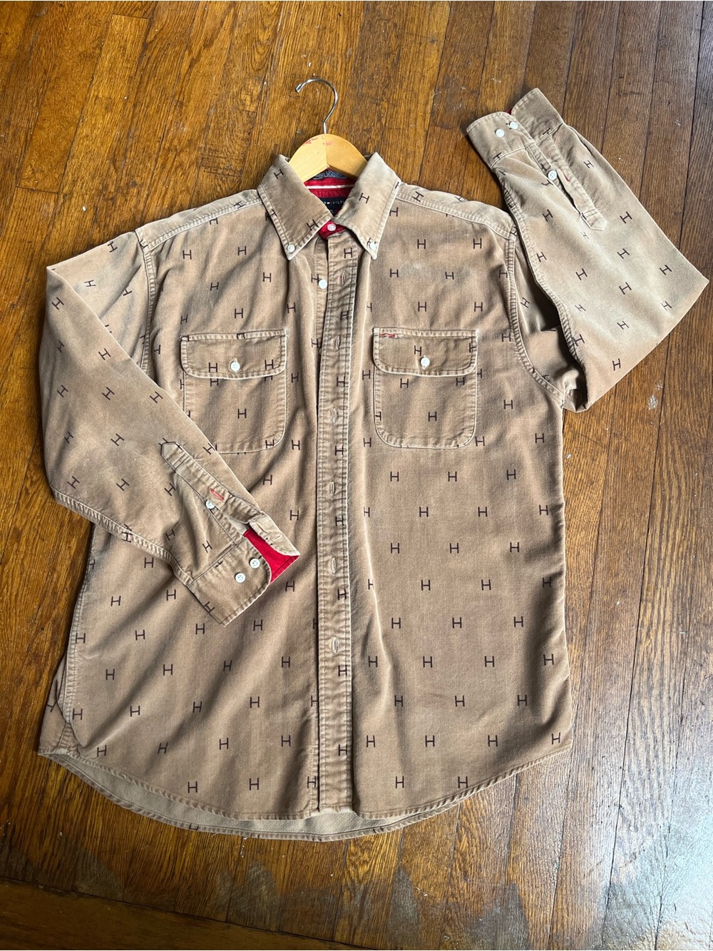 Vintage Tommy Hilfiger Brown, H Monogram Button-Down Shirt
